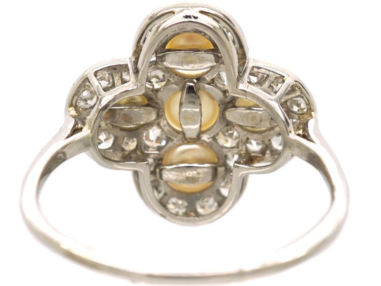 Edwardian Platinum, Diamond & Natural Pearl Quatrefoil Ring