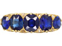 Victorian 18ct Gold Five Stone Sapphire Carved Half Hoop Ring