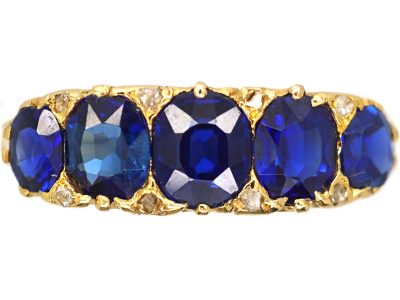 Victorian 18ct Gold Five Stone Sapphire Carved Half Hoop Ring