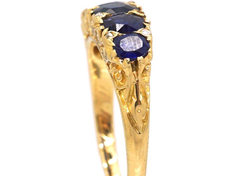 Victorian 18ct Gold Five Stone Sapphire Carved Half Hoop Ring