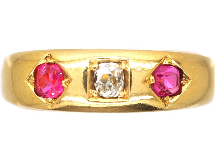 Victorian 18ct Gold Ruby & Diamond Gypsy Ring