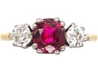 18ct Gold Three Stone Ruby & Platinum Diamond Ring