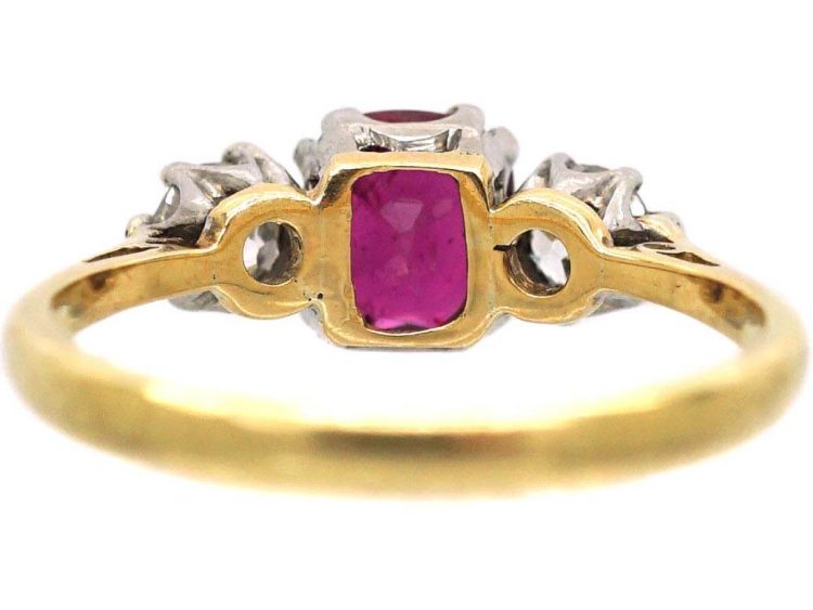 18ct Gold Three Stone Ruby & Platinum Diamond Ring