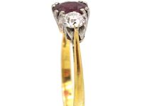 18ct Gold Three Stone Ruby & Platinum Diamond Ring