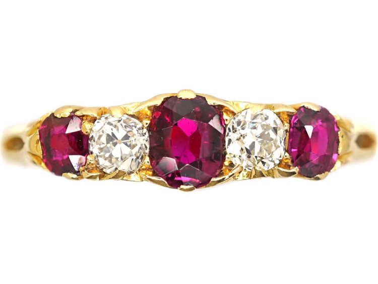 Edwardian 18ct Gold, Ruby & Diamond Five Stone Ring