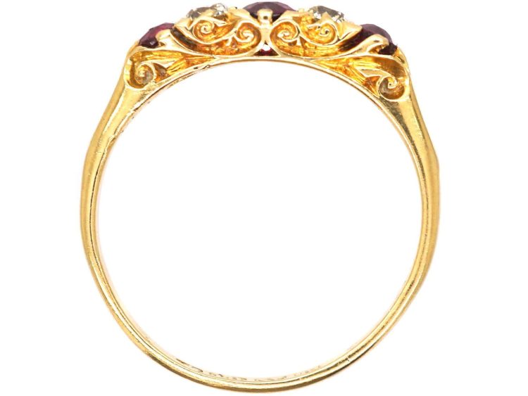 Edwardian 18ct Gold, Ruby & Diamond Five Stone Ring