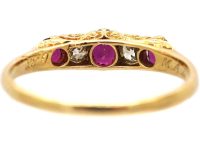 Edwardian 18ct Gold, Ruby & Diamond Five Stone Ring
