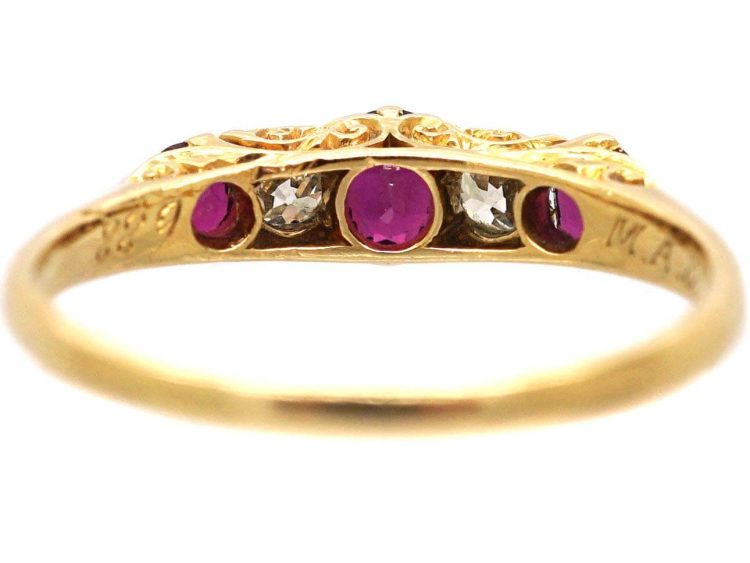 Edwardian 18ct Gold, Ruby & Diamond Five Stone Ring