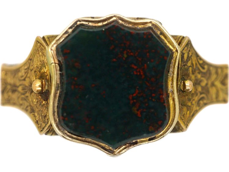 Victorian 15ct Gold Triple Opening Signet Ring set with a Bloodstone