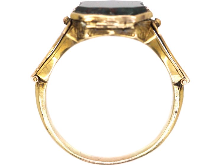 Victorian 15ct Gold Triple Opening Signet Ring set with a Bloodstone