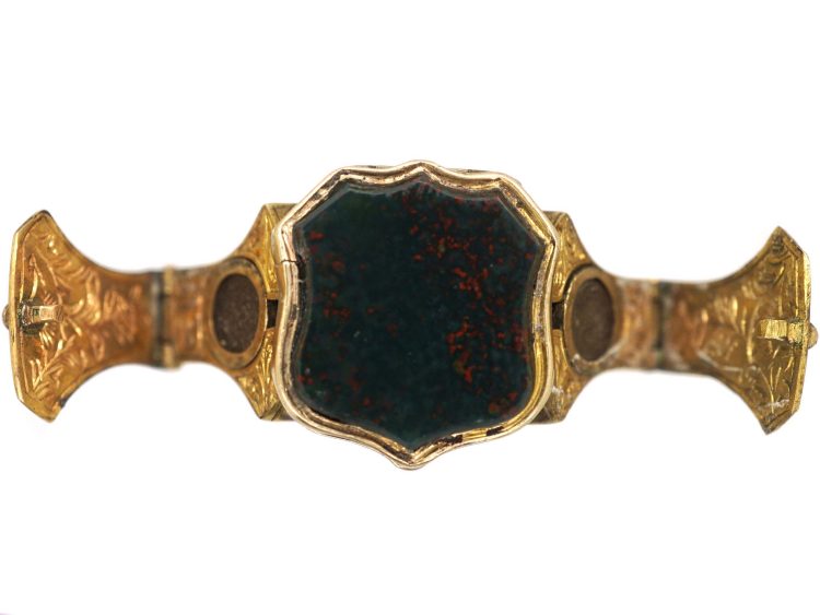 Victorian 15ct Gold Triple Opening Signet Ring set with a Bloodstone