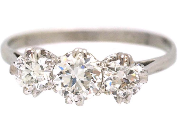 Early 20th Century Platinum Three Stone Diamond Ring