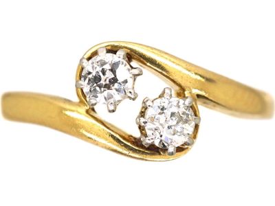 Art Nouveau 18ct Gold & Two Stone Diamond Ring