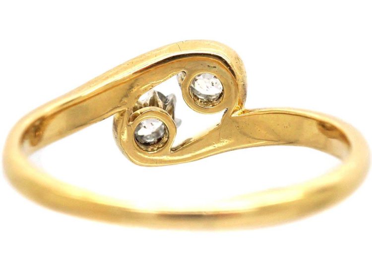 Art Nouveau 18ct Gold & Two Stone Diamond Ring