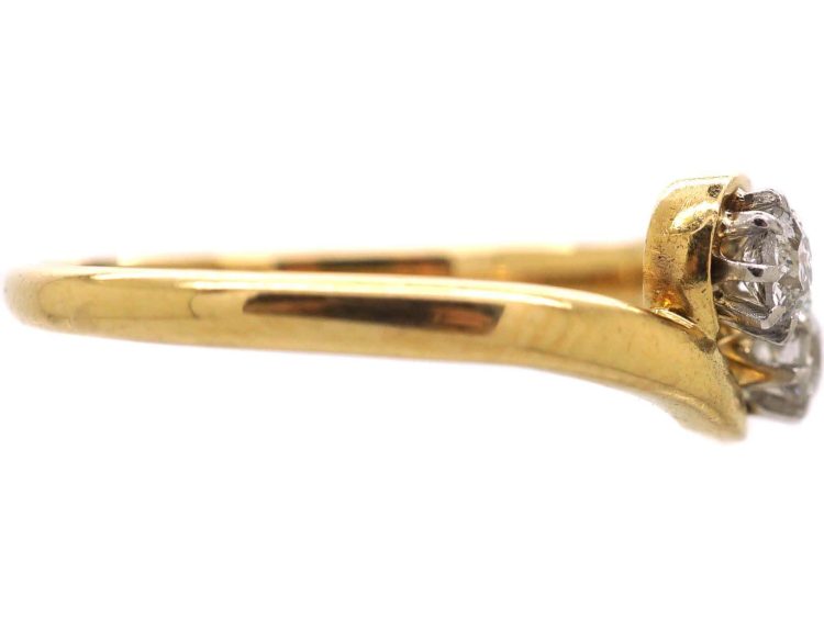 Art Nouveau 18ct Gold & Two Stone Diamond Ring