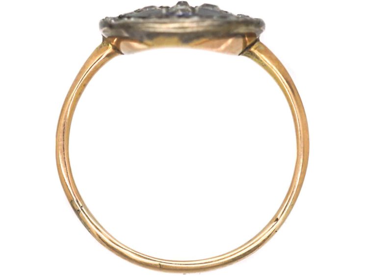 Georgian 15ct Gold & Silver Blue Enamel & Diamond Cross Ring