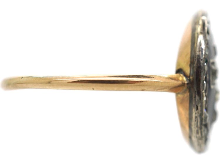 Georgian 15ct Gold & Silver Blue Enamel & Diamond Cross Ring