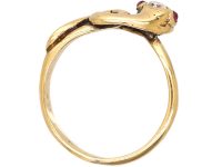 Victorian 18ct Gold Coily Snake Ring with a Diamond & Ruby Eyes