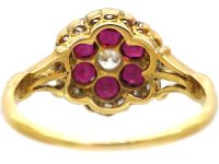 Edwardian 18ct & Platinum Ruby & Diamond Hexagonal Cluster Ring