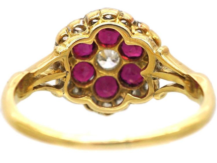 Edwardian 18ct & Platinum Ruby & Diamond Hexagonal Cluster Ring