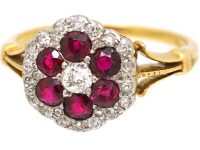 Edwardian 18ct & Platinum Ruby & Diamond Hexagonal Cluster Ring