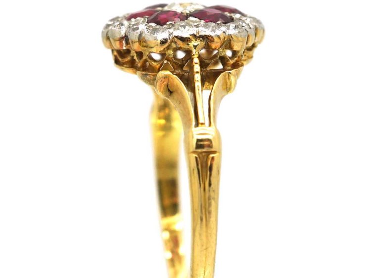 Edwardian 18ct & Platinum Ruby & Diamond Hexagonal Cluster Ring