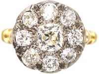 Victorian 18ct Gold & Silver Old Mine Cut Diamond Cluster Ring