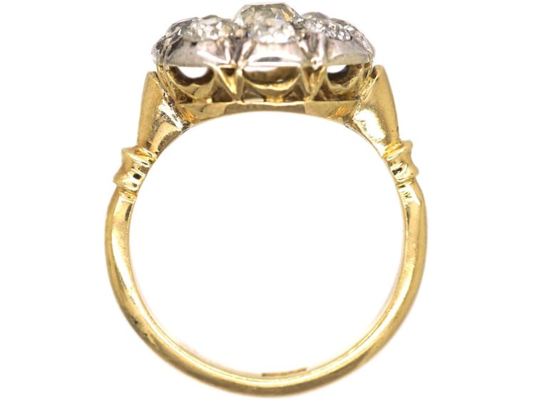Victorian 18ct Gold & Silver Old Mine Cut Diamond Cluster Ring