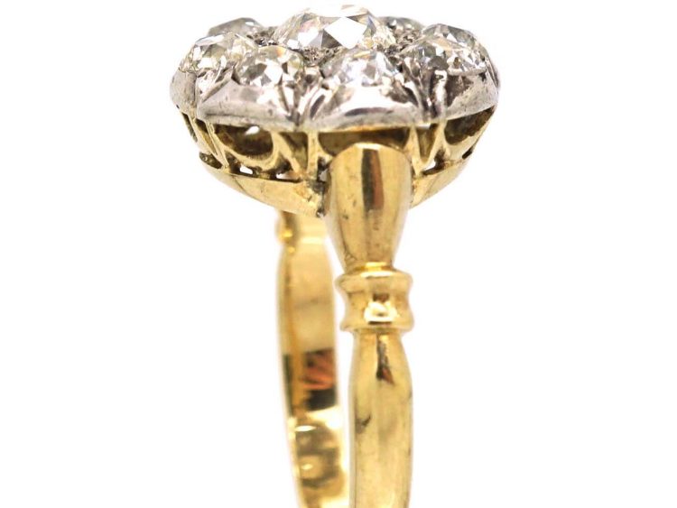 Victorian 18ct Gold & Silver Old Mine Cut Diamond Cluster Ring