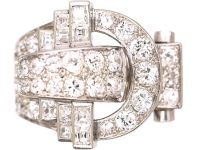 Retro 18ct White Gold Diamond Buckle Ring