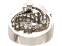 Retro 18ct White Gold Diamond Buckle Ring