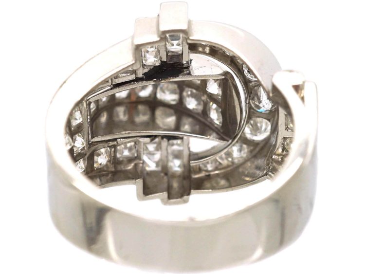 Retro 18ct White Gold Diamond Buckle Ring