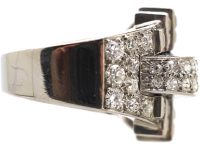 Retro 18ct White Gold Diamond Buckle Ring