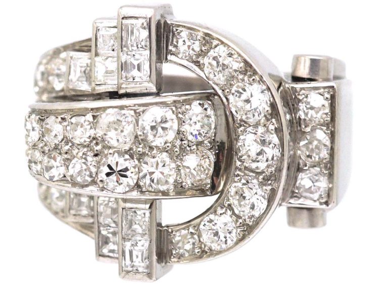 Retro 18ct White Gold Diamond Buckle Ring