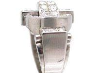 Retro 18ct White Gold Diamond Buckle Ring