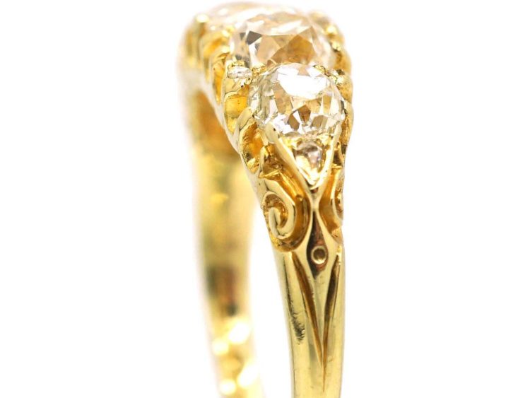 Victorian 18ct Gold Five Stone Diamond Carved Half Hoop Ring