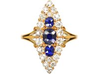 Victorian 18ct Gold, Sapphire & Diamond Marquise Ring