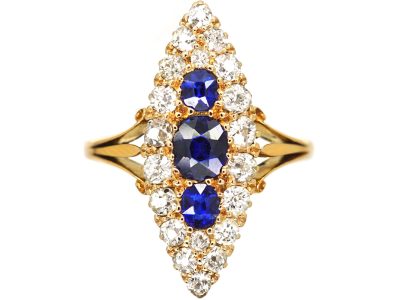 Victorian 18ct Gold, Sapphire & Diamond Marquise Ring
