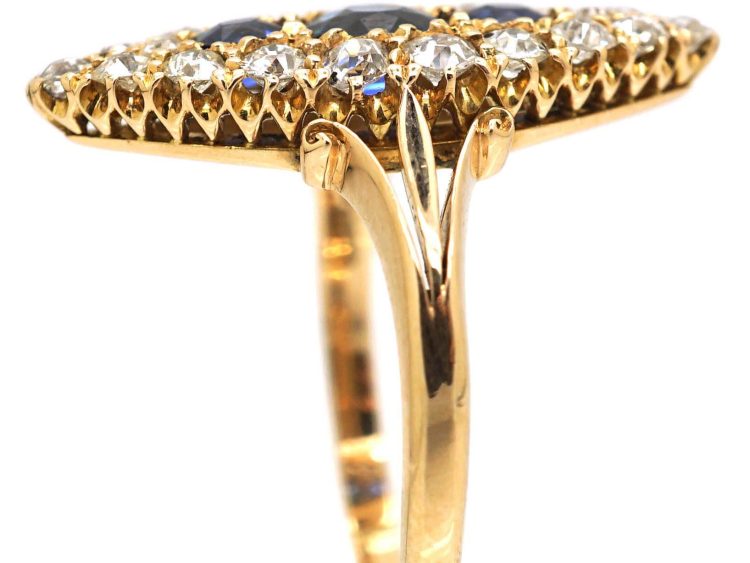 Victorian 18ct Gold, Sapphire & Diamond Marquise Ring