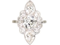 Art Deco Platinum Large Diamond Fancy Marquise Ring