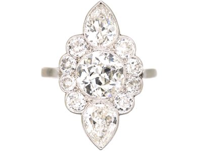 Art Deco Platinum Large Diamond Fancy Marquise Ring
