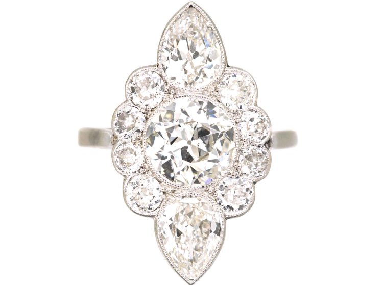 Art Deco Platinum Large Diamond Fancy Marquise Ring
