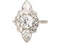 Art Deco Platinum Large Diamond Fancy Marquise Ring
