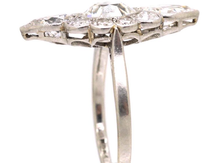 Art Deco Platinum Large Diamond Fancy Marquise Ring
