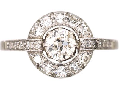 Early 20th Century 18ct White Gold & Platinum Diamond Polo Cluster Ring