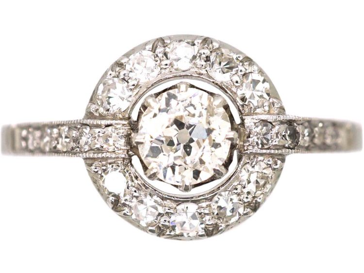 Early 20th Century 18ct White Gold & Platinum Diamond Polo Cluster Ring