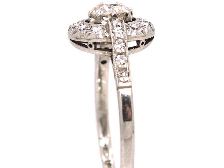 Early 20th Century 18ct White Gold & Platinum Diamond Polo Cluster Ring