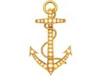 Victorian 15ct Gold Anchor Brooch set with Natural Split Pearls