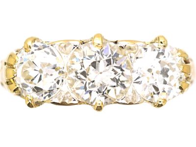 Victorian 18ct Gold, Three Stone Diamond Carved Half Hoop Ring