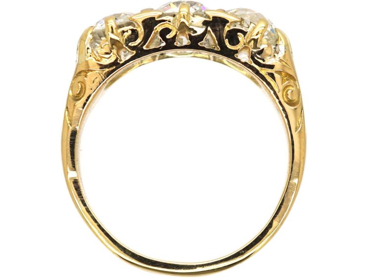 Victorian 18ct Gold, Three Stone Diamond Carved Half Hoop Ring